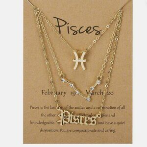 Pisces Zodiac Symbol Gold Necklace